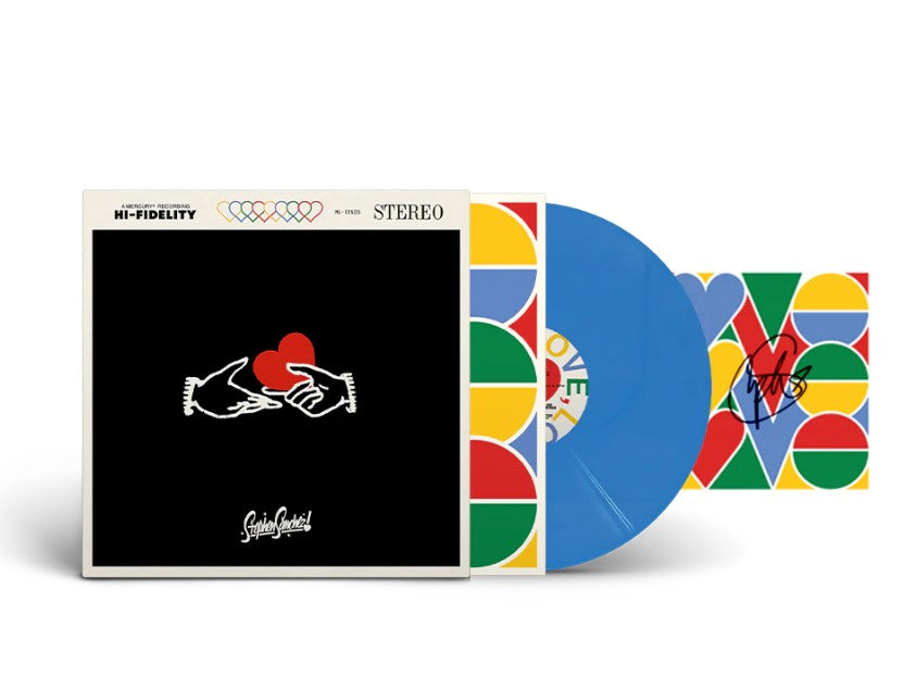 LOVE, LOVE, LOVE Bright Blue Vinyl + Signed Art Card Bundle